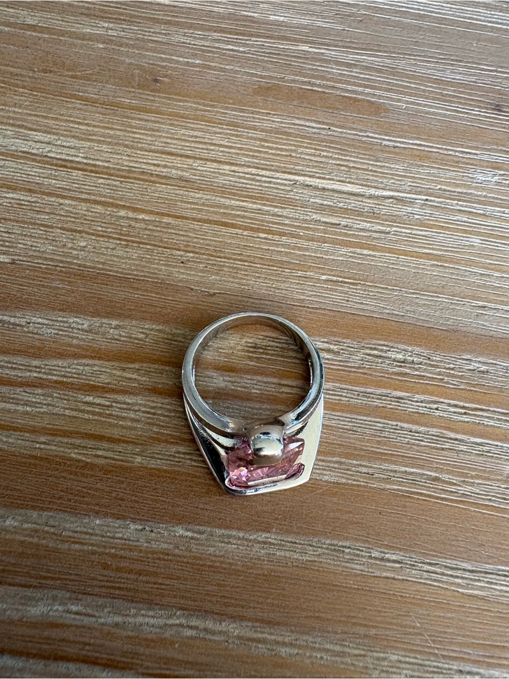 Silver Pink Gemstone Statement Ring - Size 7 - Picture 7 of 8